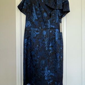 Teri Jon One Shoulder Navy Dress